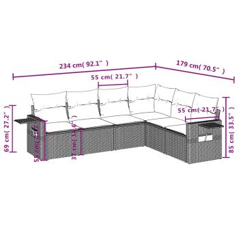 6-teiliges Gartensofa-Set mit Kissen, braun, Polyrattan