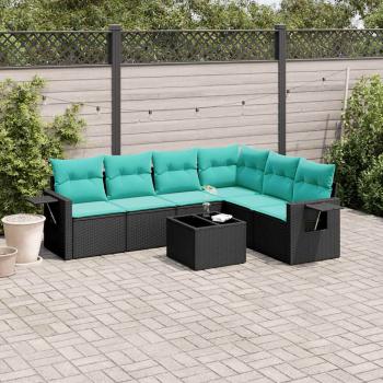 ARDEBO.de - 7-teiliges Gartensofa-Set mit Kissen, schwarzes Polyrattan
