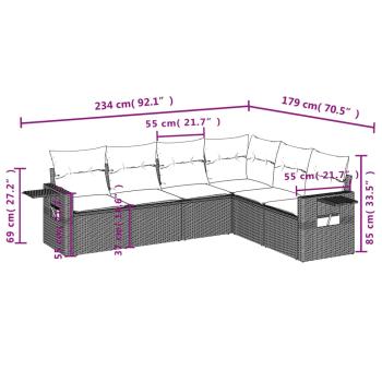 7-teiliges Gartensofa-Set mit Kissen, grau, Polyrattan