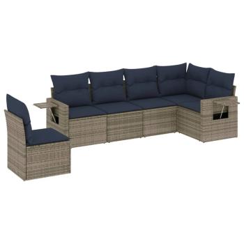 ARDEBO.de - 6-teiliges Gartensofa-Set mit Kissen, grau, Polyrattan