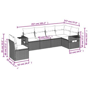 6-teiliges Gartensofa-Set mit Kissen, grau, Polyrattan