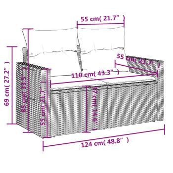 6-teiliges Gartensofa-Set mit Kissen, grau, Polyrattan