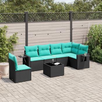 ARDEBO.de - 7-teiliges Gartensofa-Set mit Kissen, schwarzes Polyrattan