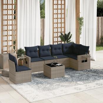 ARDEBO.de - 7-teiliges Gartensofa-Set mit Kissen, grau, Polyrattan