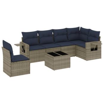 7-teiliges Gartensofa-Set mit Kissen, grau, Polyrattan