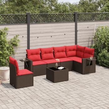 ARDEBO.de - 7-teiliges Gartensofa-Set mit Kissen, braun, Polyrattan