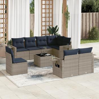 ARDEBO.de - 9-teiliges Gartensofa-Set mit Kissen, grau, Polyrattan