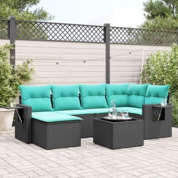 ARDEBO.de - 7-teiliges Gartensofa-Set mit Kissen, schwarzes Polyrattan