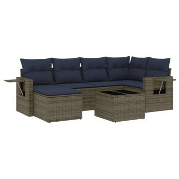 7-teiliges Gartensofa-Set mit Kissen, grau, Polyrattan