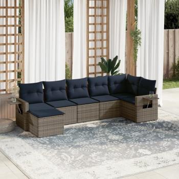 ARDEBO.de - 7-teiliges Gartensofa-Set mit Kissen, grau, Polyrattan