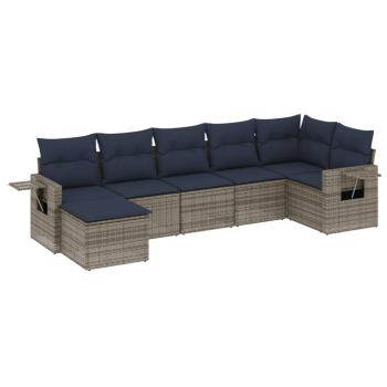 7-teiliges Gartensofa-Set mit Kissen, grau, Polyrattan