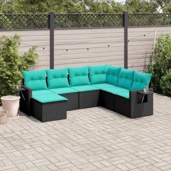 ARDEBO.de - 7-teiliges Gartensofa-Set mit Kissen, schwarzes Polyrattan