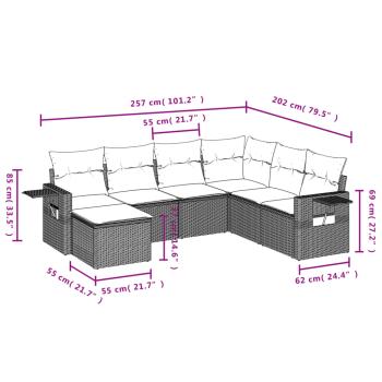 7-teiliges Gartensofa-Set mit Kissen, schwarzes Polyrattan
