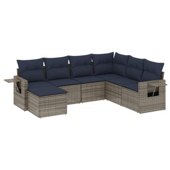 7-teiliges Gartensofa-Set mit Kissen, grau, Polyrattan