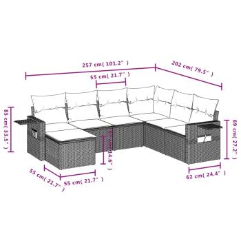 7-teiliges Gartensofa-Set mit Kissen, grau, Polyrattan