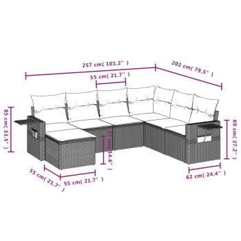 7-teiliges Gartensofa-Set mit Kissen, braun, Polyrattan