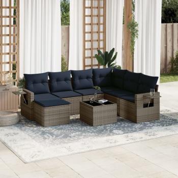 ARDEBO.de - 8-teiliges Gartensofa-Set mit Kissen, grau, Polyrattan