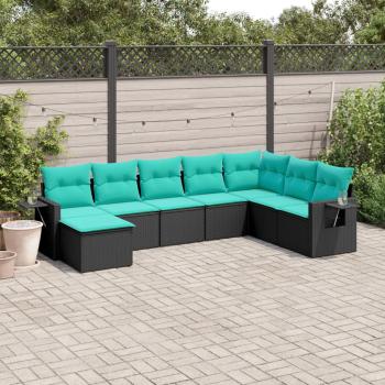 ARDEBO.de - 8-teiliges Gartensofa-Set mit Kissen, schwarzes Polyrattan