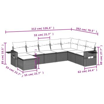 8-teiliges Gartensofa-Set mit Kissen, grau, Polyrattan