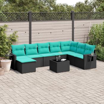 ARDEBO.de - 9-teiliges Gartensofa-Set mit Kissen, schwarzes Polyrattan