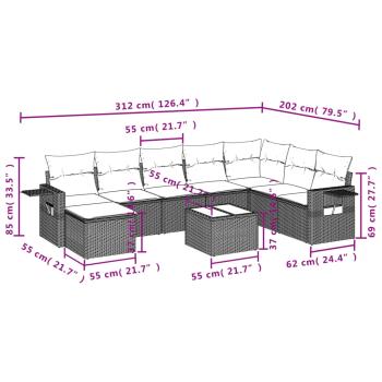 9-teiliges Gartensofa-Set mit Kissen, braun, Polyrattan