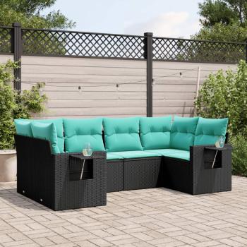 ARDEBO.de - 6-teiliges Gartensofa-Set mit Kissen, schwarzes Polyrattan
