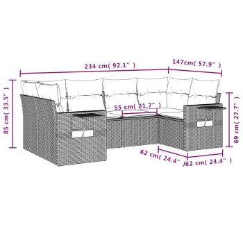 6-teiliges Gartensofa-Set mit Kissen, grau, Polyrattan