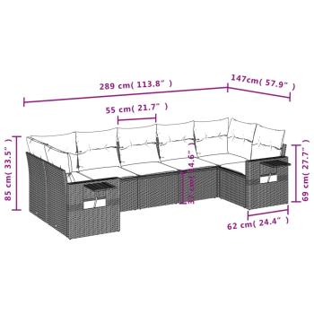 7-teiliges Gartensofa-Set mit Kissen, schwarzes Polyrattan