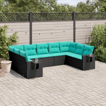 ARDEBO.de - 9-teiliges Gartensofa-Set mit Kissen, schwarzes Polyrattan