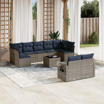 ARDEBO.de - 10-teiliges Gartensofa-Set mit Kissen, grau, Polyrattan
