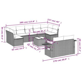 10-teiliges Gartensofa-Set mit Kissen, braun, Polyrattan