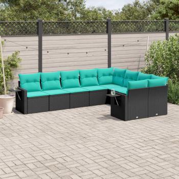 ARDEBO.de - 9-teiliges Gartensofa-Set mit Kissen, schwarzes Polyrattan