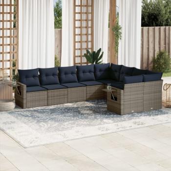 ARDEBO.de - 9-teiliges Gartensofa-Set mit Kissen, grau, Polyrattan