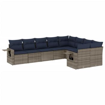 9-teiliges Gartensofa-Set mit Kissen, grau, Polyrattan