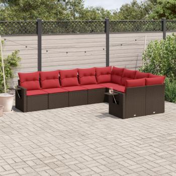 ARDEBO.de - 9-teiliges Gartensofa-Set mit Kissen, braun, Polyrattan