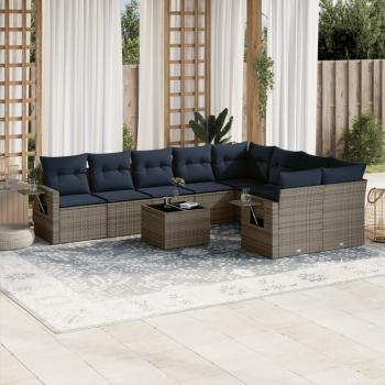 ARDEBO.de - 10-teiliges Gartensofa-Set mit Kissen, grau, Polyrattan