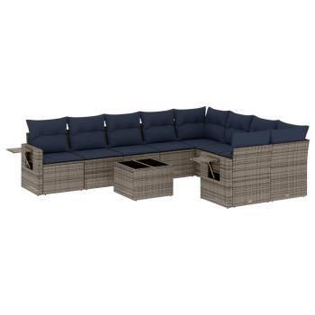 10-teiliges Gartensofa-Set mit Kissen, grau, Polyrattan