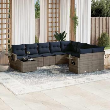 ARDEBO.de - 10-teiliges Gartensofa-Set mit Kissen, grau, Polyrattan