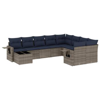 10-teiliges Gartensofa-Set mit Kissen, grau, Polyrattan