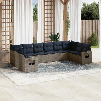 ARDEBO.de - 10-teiliges Gartensofa-Set mit Kissen, grau, Polyrattan