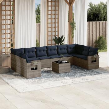 ARDEBO.de - 11-teiliges Gartensofa-Set mit Kissen, grau, Polyrattan