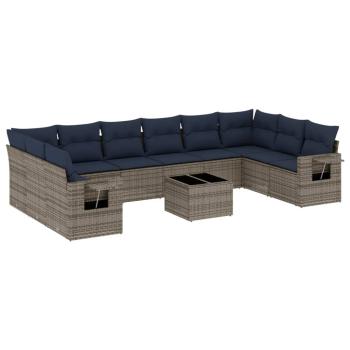 11-teiliges Gartensofa-Set mit Kissen, grau, Polyrattan