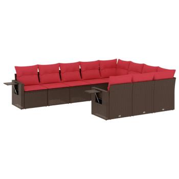 10-teiliges Gartensofa-Set mit Kissen, braun, Polyrattan