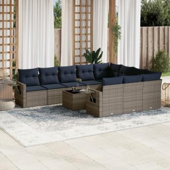 ARDEBO.de - 11-teiliges Gartensofa-Set mit Kissen, grau, Polyrattan
