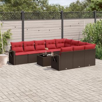 ARDEBO.de - 11-teiliges Gartensofa-Set mit Kissen, braun, Polyrattan