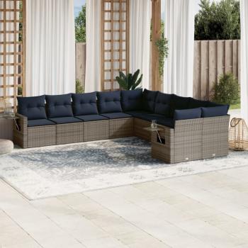 ARDEBO.de - 10-teiliges Gartensofa-Set mit Kissen, grau, Polyrattan