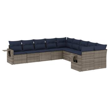 10-teiliges Gartensofa-Set mit Kissen, grau, Polyrattan