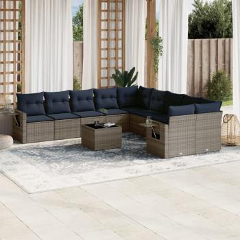 ARDEBO.de - 11-teiliges Gartensofa-Set mit Kissen, grau, Polyrattan