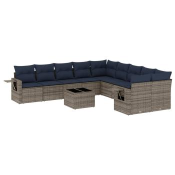 11-teiliges Gartensofa-Set mit Kissen, grau, Polyrattan