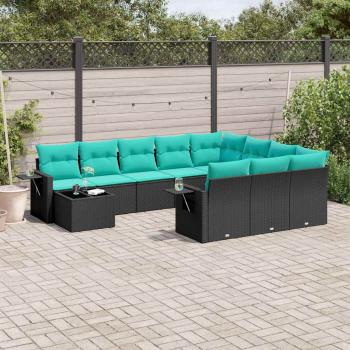 ARDEBO.de - 11-teiliges Gartensofa-Set mit Kissen, schwarzes Polyrattan